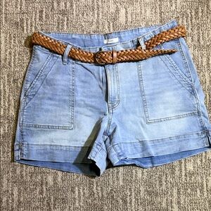 Maurices Light Blue Jean Shorts with Brown Braided Belt